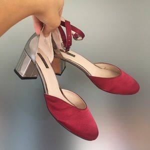 Topshop Red Satin and Silver Heels